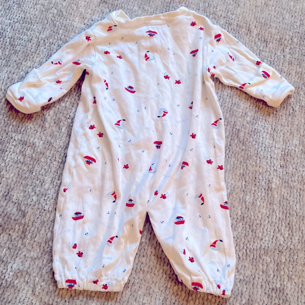 E Land‎ Baby Nautical Jumpsuit 0-3 Months Boats Sailboat Cotton Romper